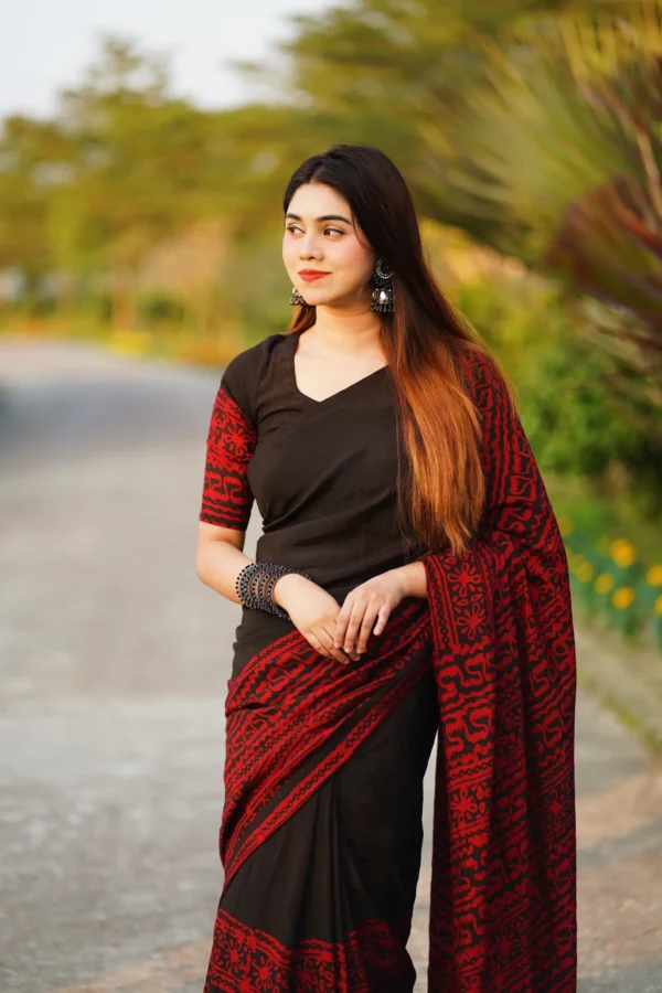 Soft Silk Black Batik Sharee