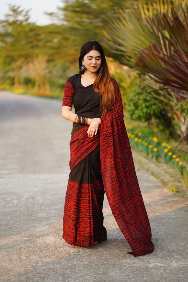 Soft Silk Black Batik Sharee - Image 3