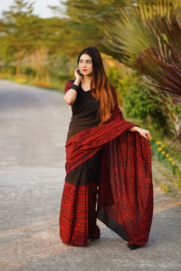 Soft Silk Black Batik Sharee - Image 2